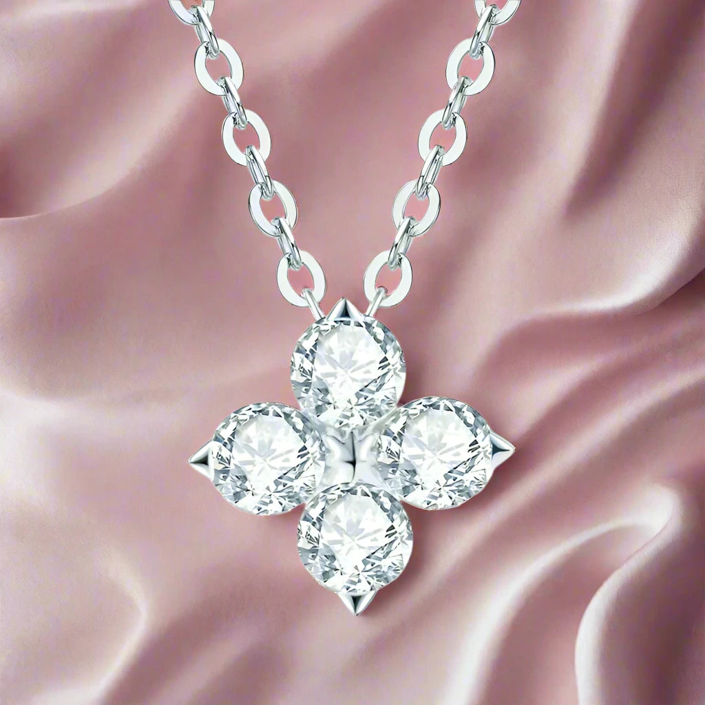 Round Cut Diamond Flower Pendant Necklace-Black Diamonds New York