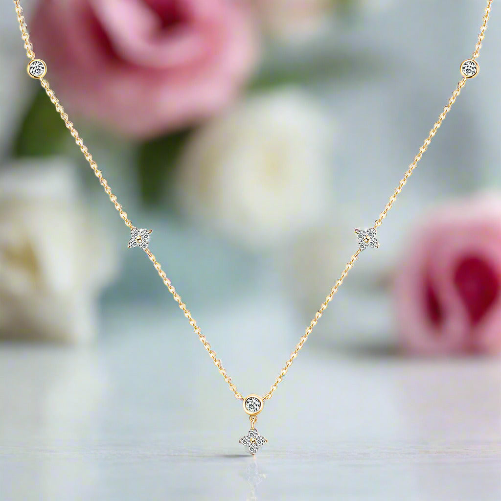 Round Cut Diamond Flower Pendant Necklace-Black Diamonds New York