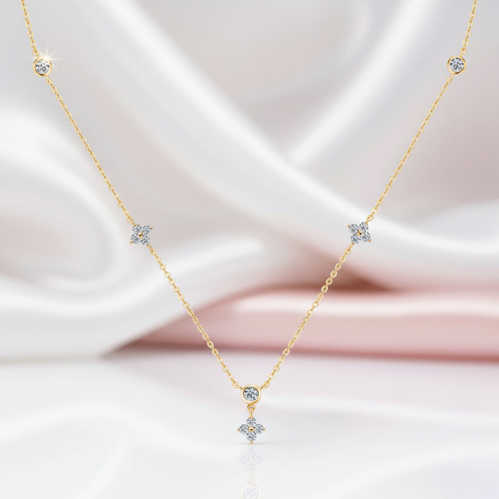 Round Cut Diamond Option Flower Pendant Necklace-Black Diamonds New York