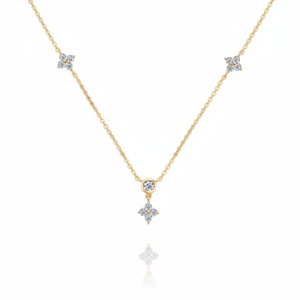 Round Cut Diamond Option Flower Pendant Necklace-Black Diamonds New York