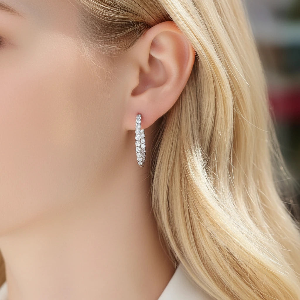Round Cut Diamond Option Hoop Earrings-Black Diamonds New York