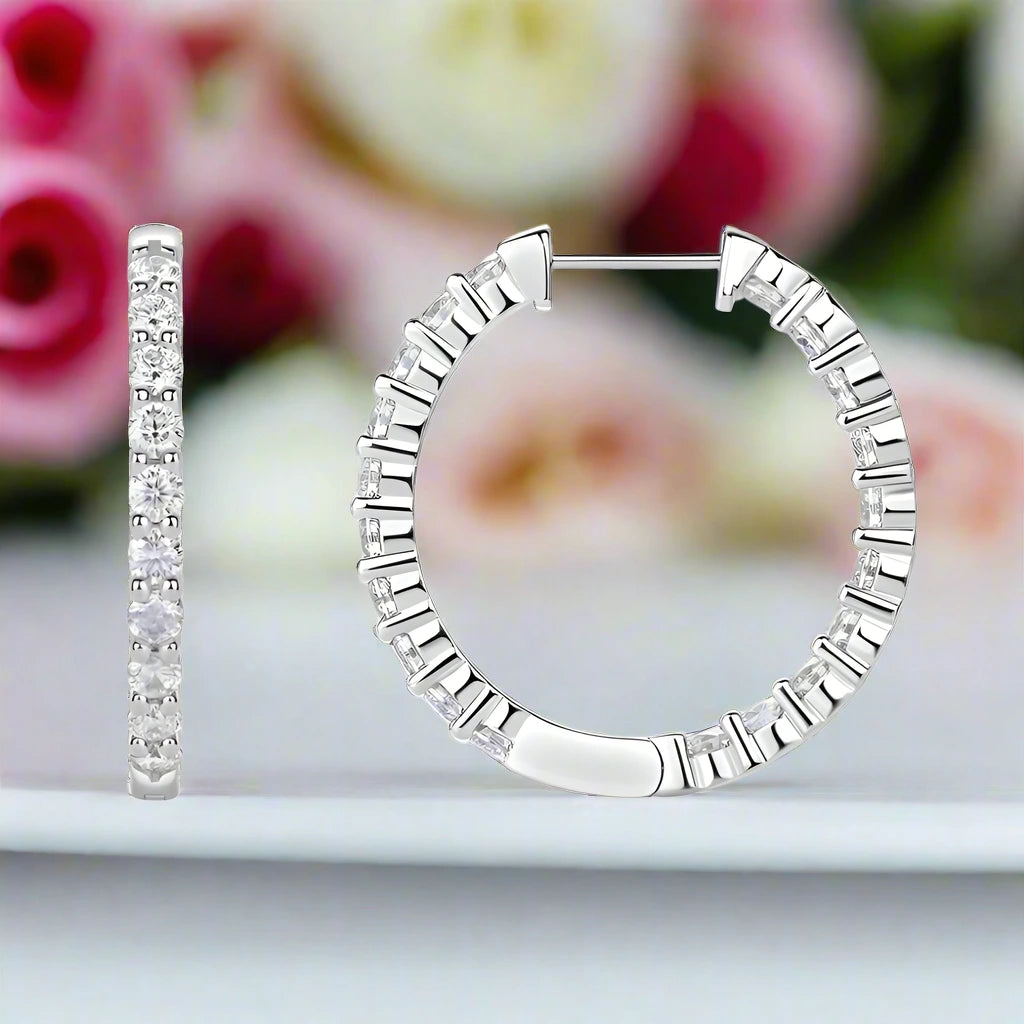 Round Cut Diamond Hoop Earrings-Black Diamonds New York