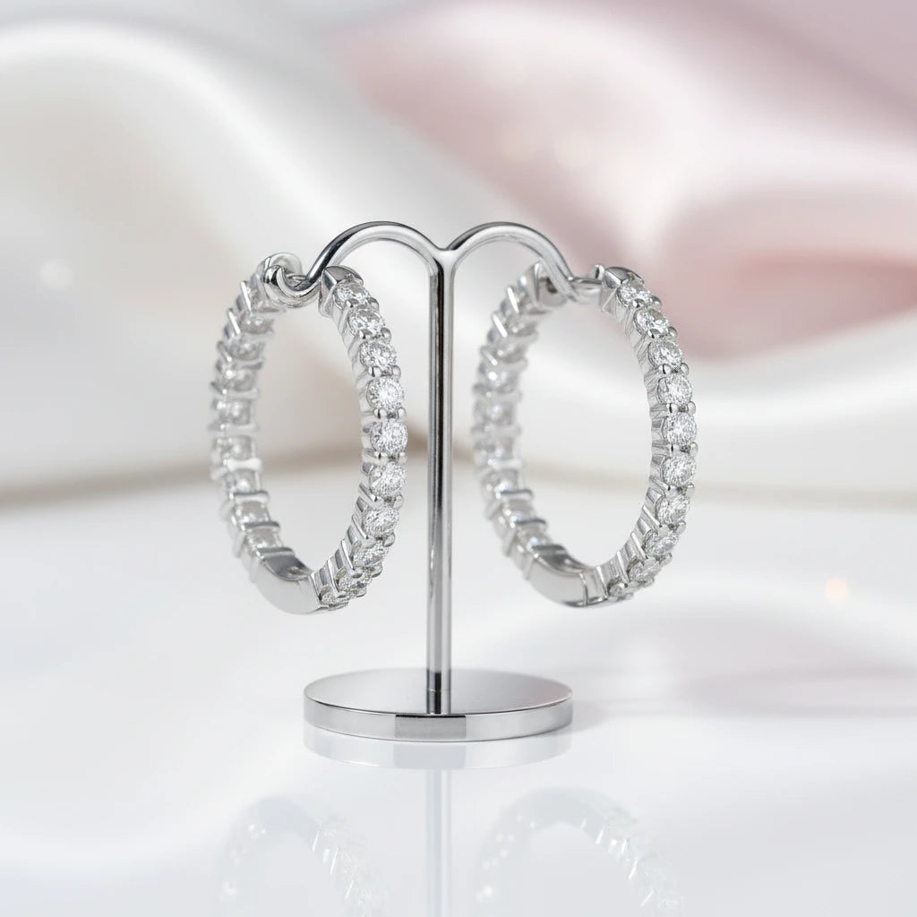 Round Cut Diamond Option Hoop Earrings-Black Diamonds New York