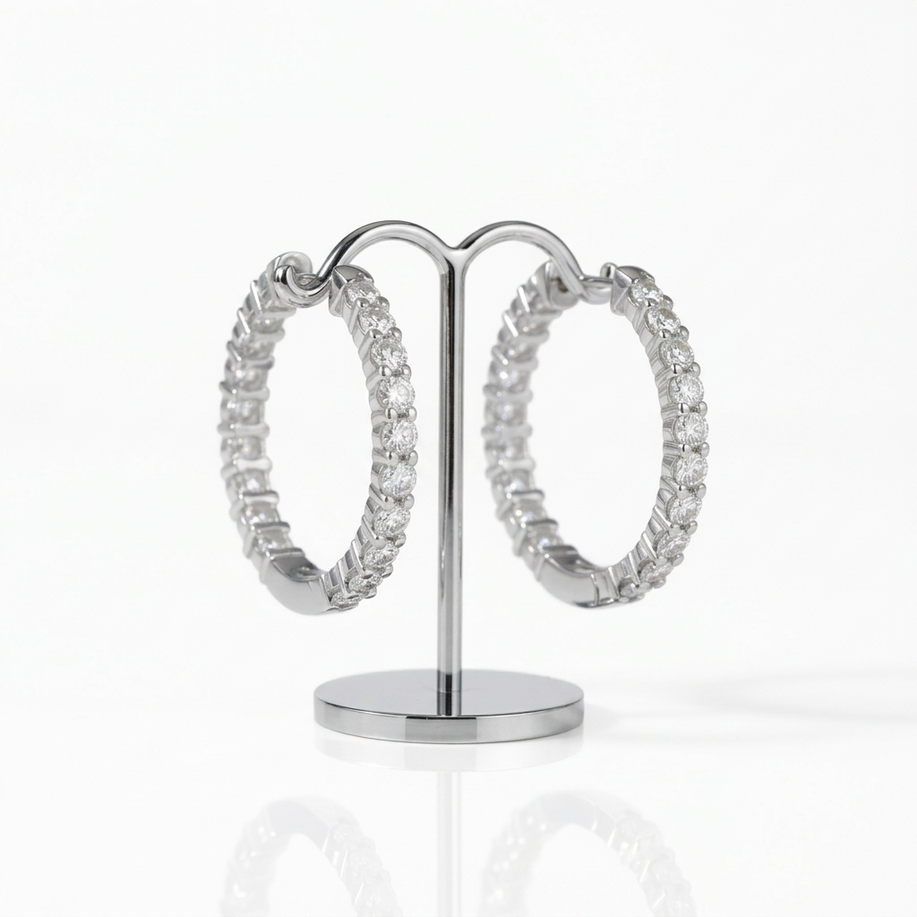 Round Cut Diamond Option Hoop Earrings-Black Diamonds New York