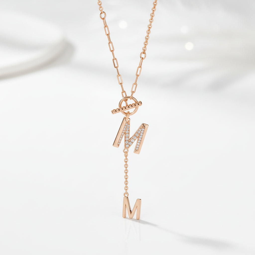 Round Cut Diamond Letter M Pendant Necklace from Black Diamonds New York