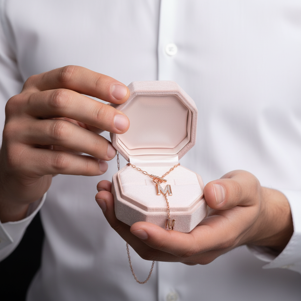 Round Cut Diamond Option Letter M Pendant Necklace-Black Diamonds New York