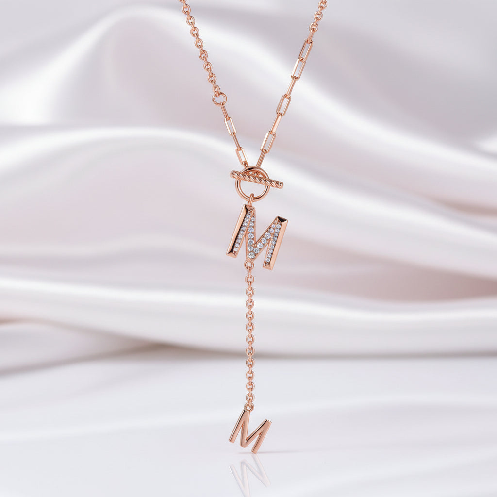 Round Cut Diamond Letter M Pendant Necklace from Black Diamonds New York