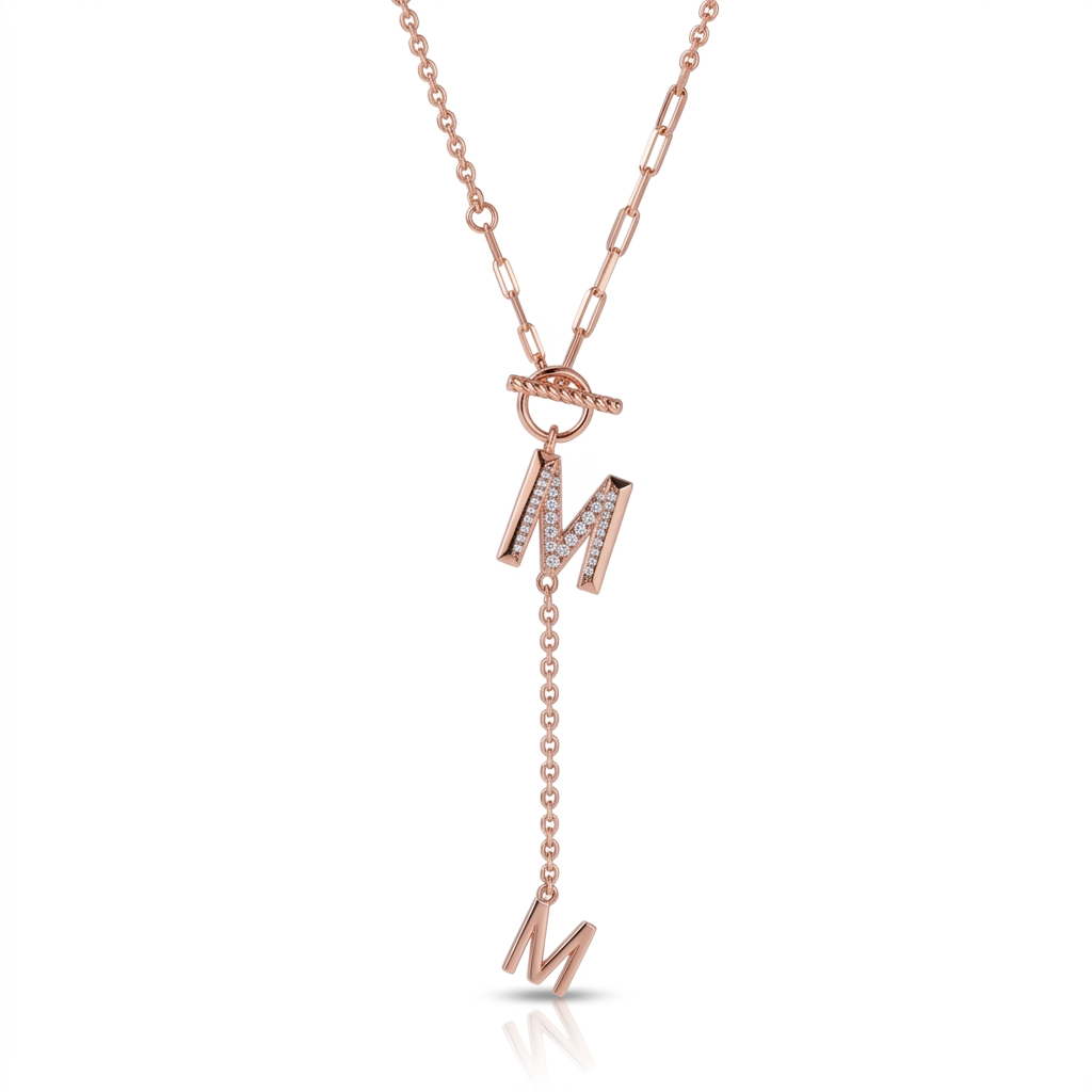 Round Cut Diamond Option Letter M Pendant Necklace-Black Diamonds New York