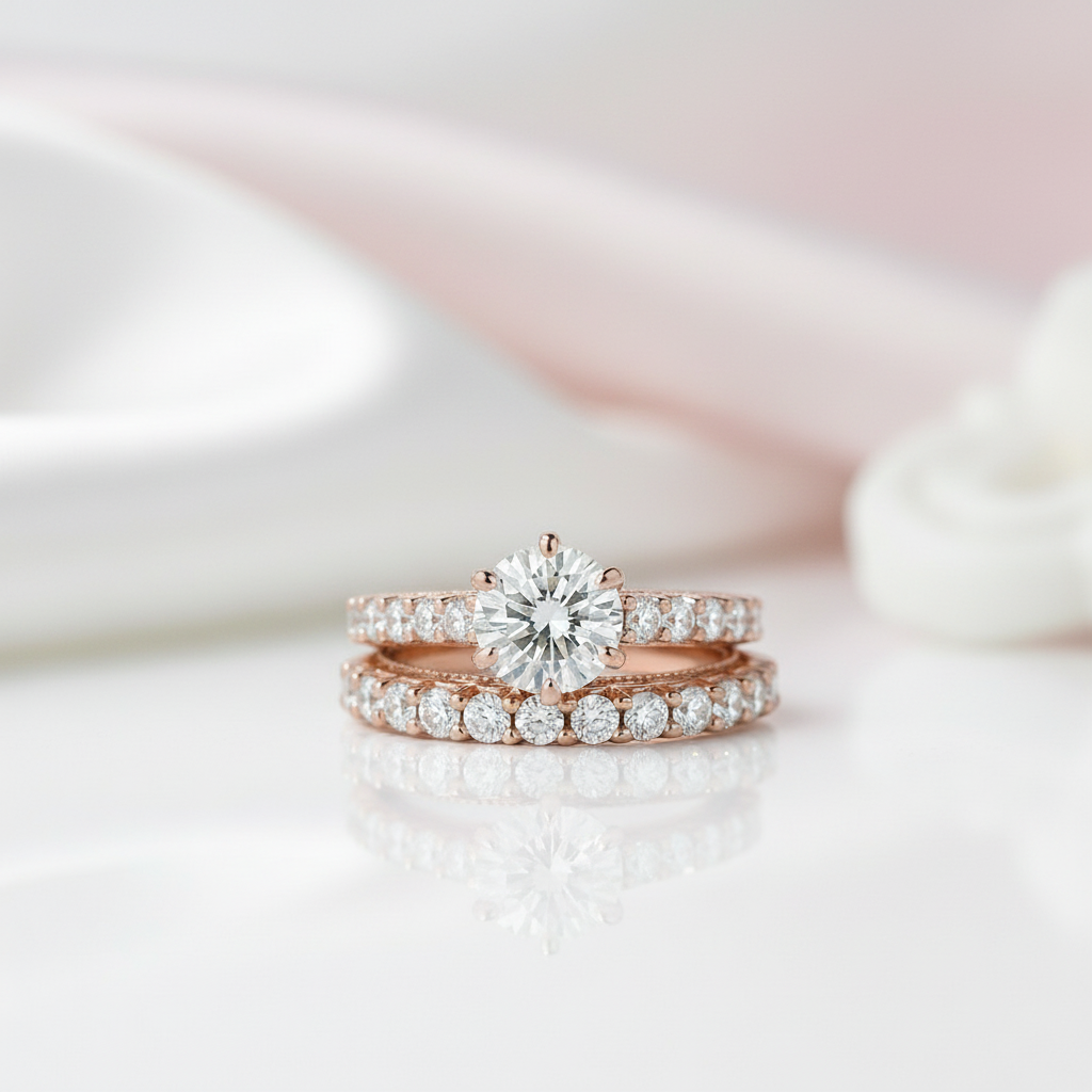 2.5 ct Round Cut Diamond Rose Gold Engagement Ring Set-Black Diamonds New York