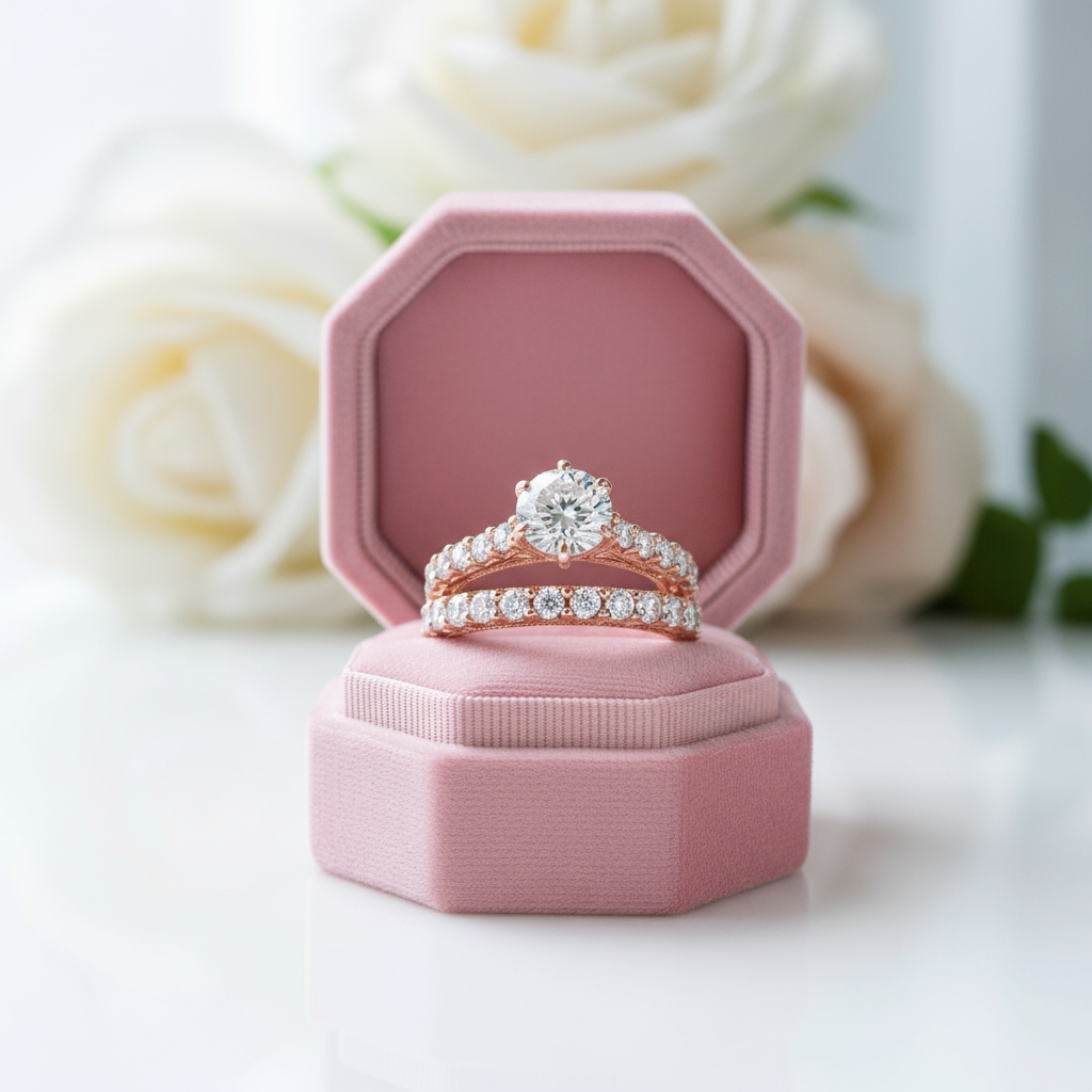 2.5 ct Round Cut Diamond Rose Gold Engagement Ring Set-Black Diamonds New York