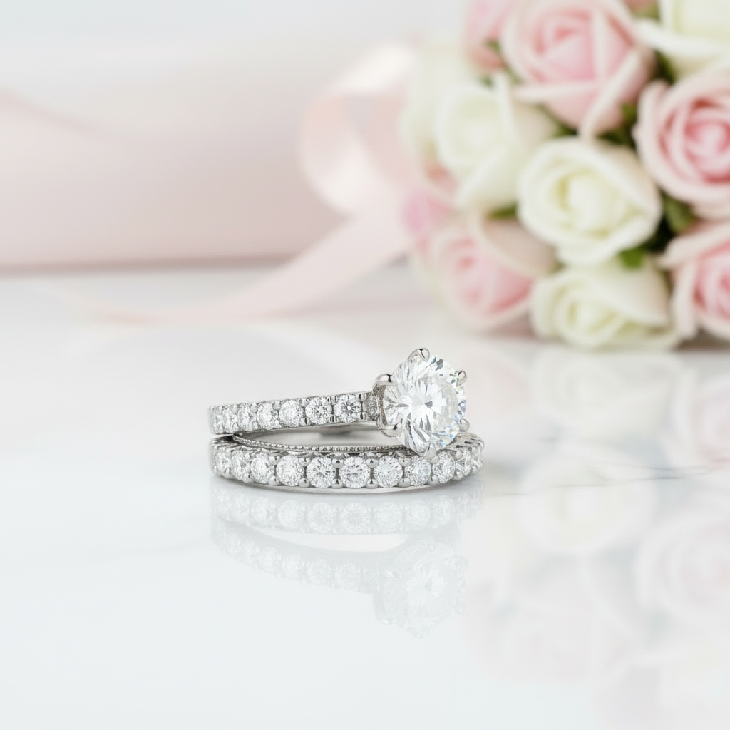 2.5 ct Round Cut Diamond Rose Gold Engagement Ring Set-Black Diamonds New York