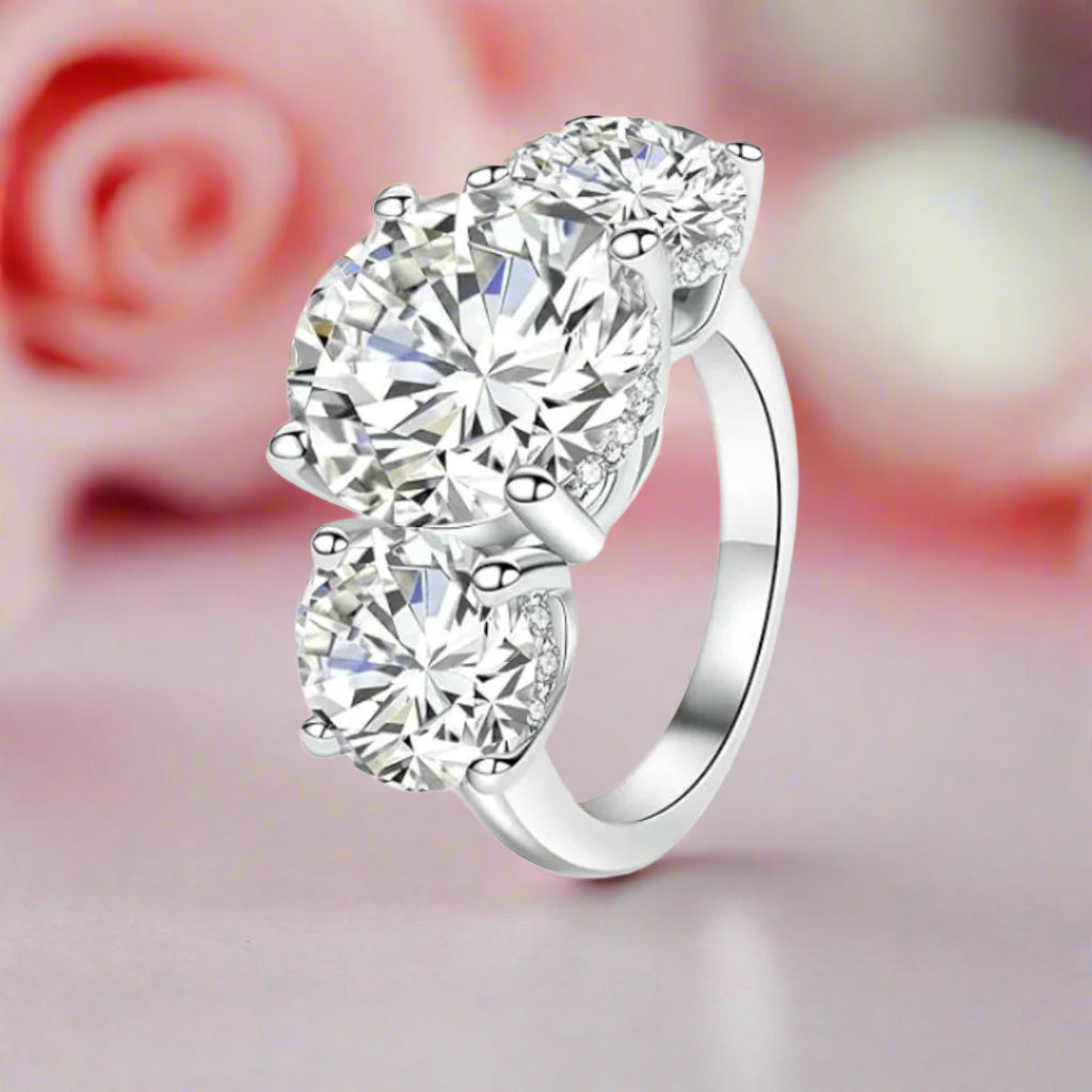 Round Cut Diamond Three Stone Engagement Ring-Black Diamonds New York