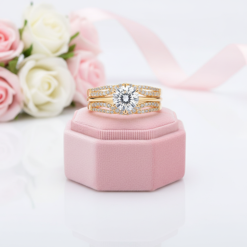 Round Cut Diamond Option Solitaire Wedding Ring with Wavy Band-Black Diamonds New York