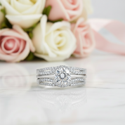 Round Cut Diamond Option Solitaire Wedding Ring with Wavy Band-Black Diamonds New York