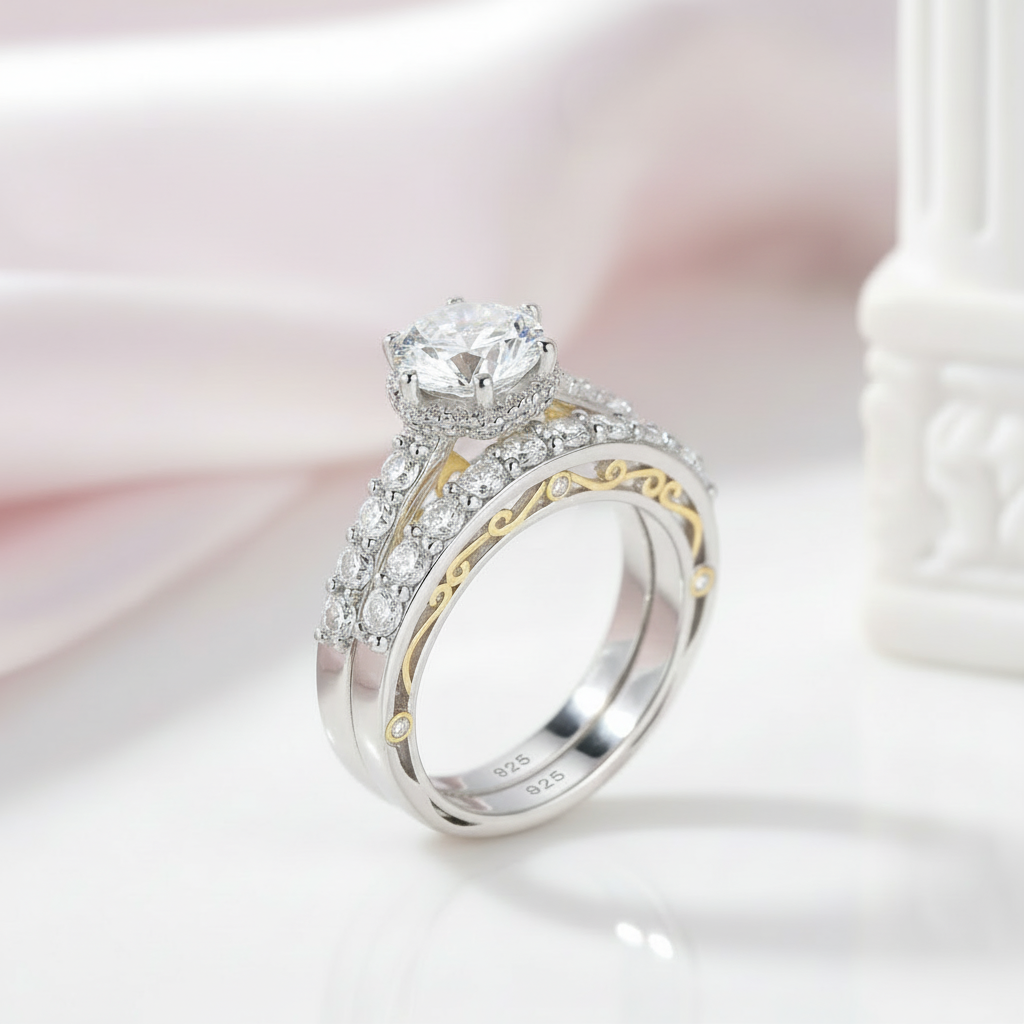 Round Cut Diamond Option Yellow Gold Accent Engagement Ring-Black Diamonds New York