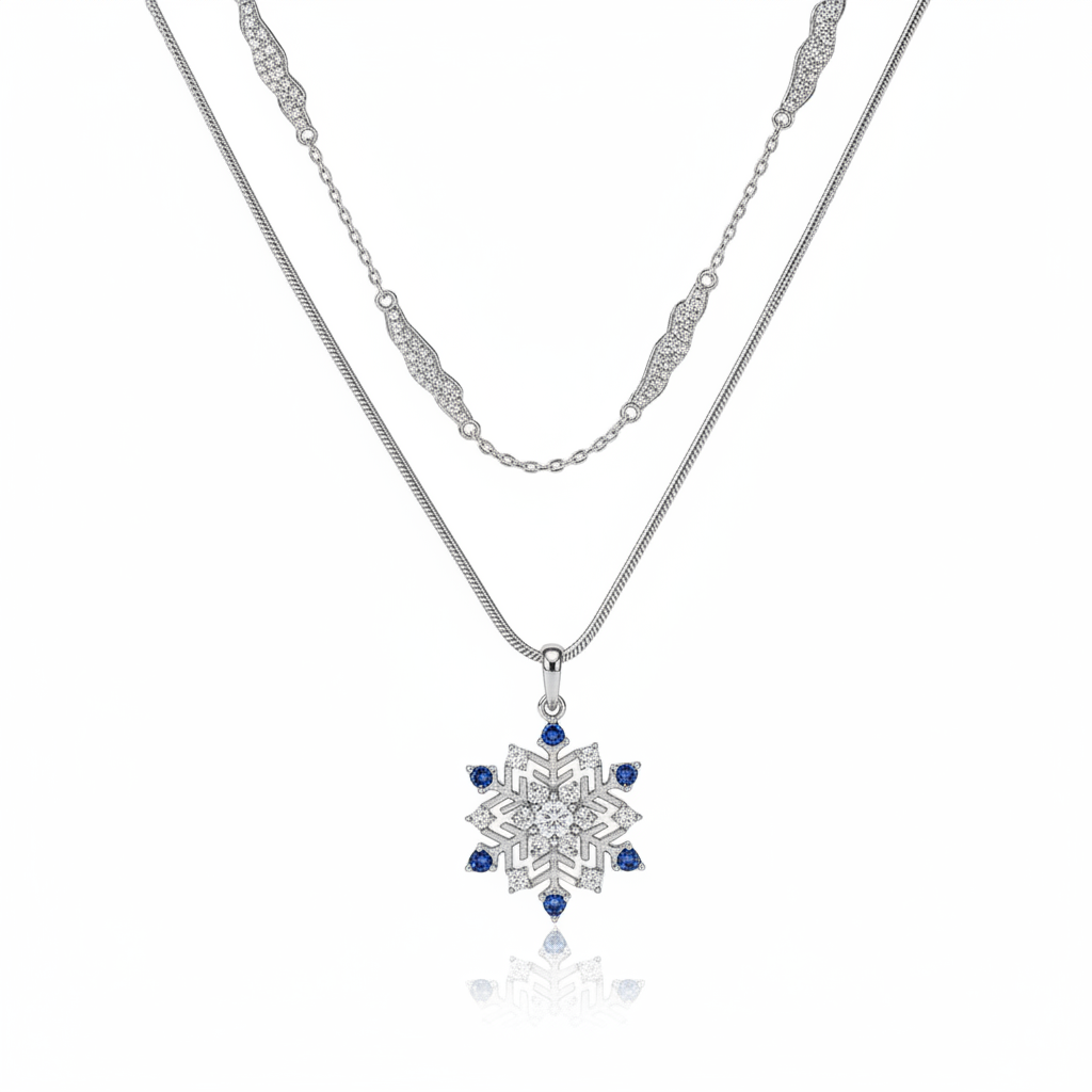 Round Cut Diamond Option Snowflake Double Chain Necklace-Black Diamonds New York
