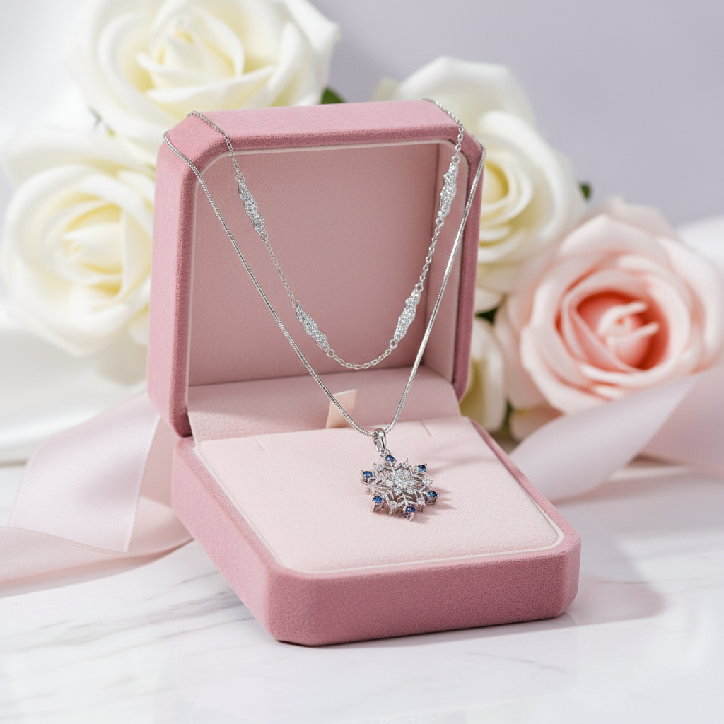 Round Cut Diamond Option Snowflake Double Chain Necklace-Black Diamonds New York