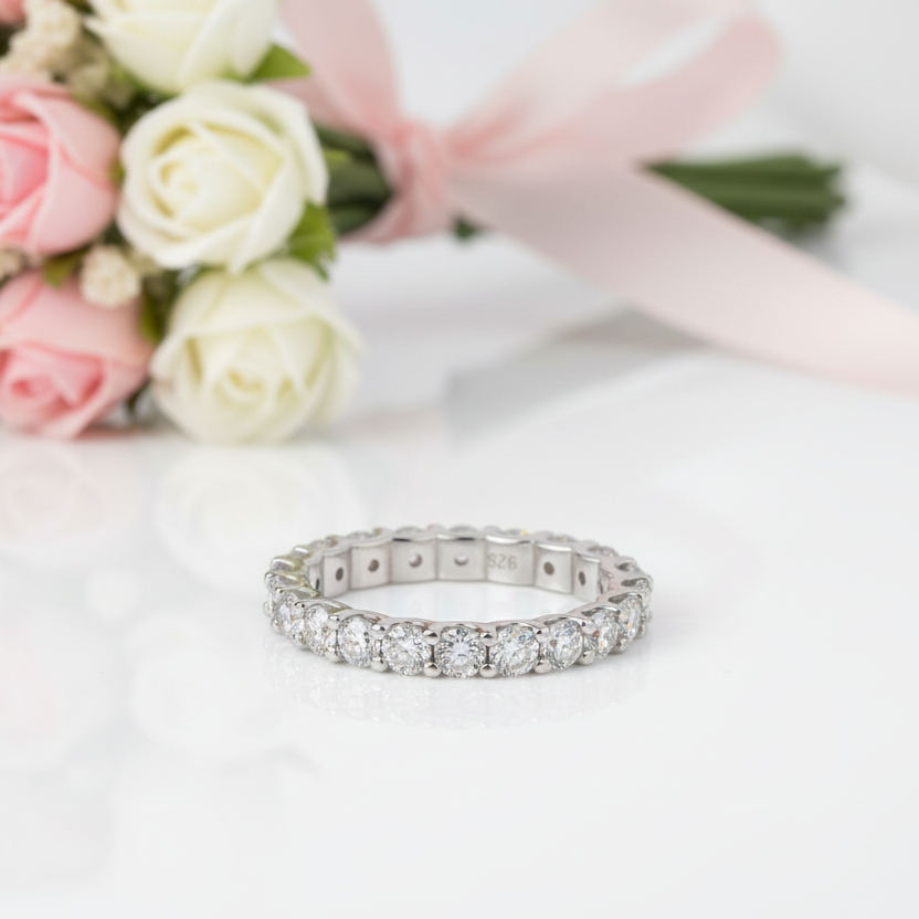 Round Cut Full Eternity Diamond Option Wedding Band-Black Diamonds New York