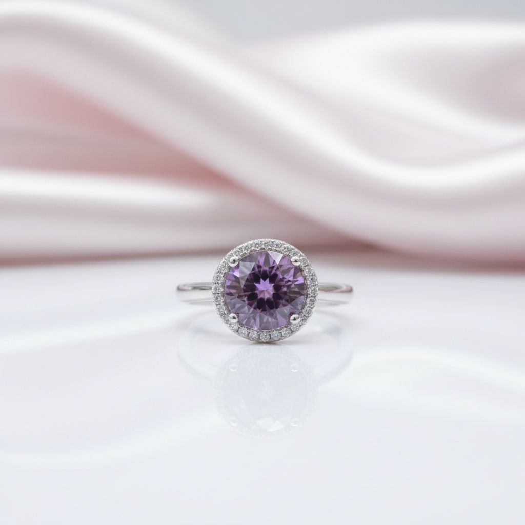 Round Cut Lab Alexandrite Halo Engagement Ring-Black Diamonds New York