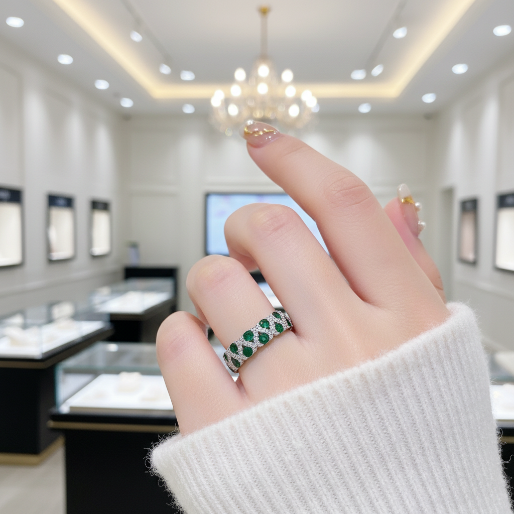Round Cut Lab Emerald Wedding Band-Black Diamonds New York