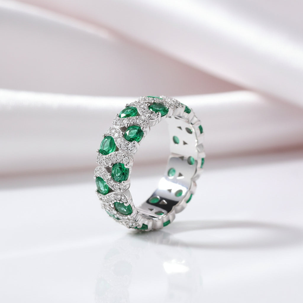 Round Cut Lab Emerald Wedding Band-Black Diamonds New York