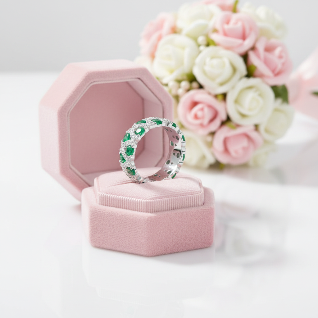 Round Cut Lab Emerald Wedding Band-Black Diamonds New York