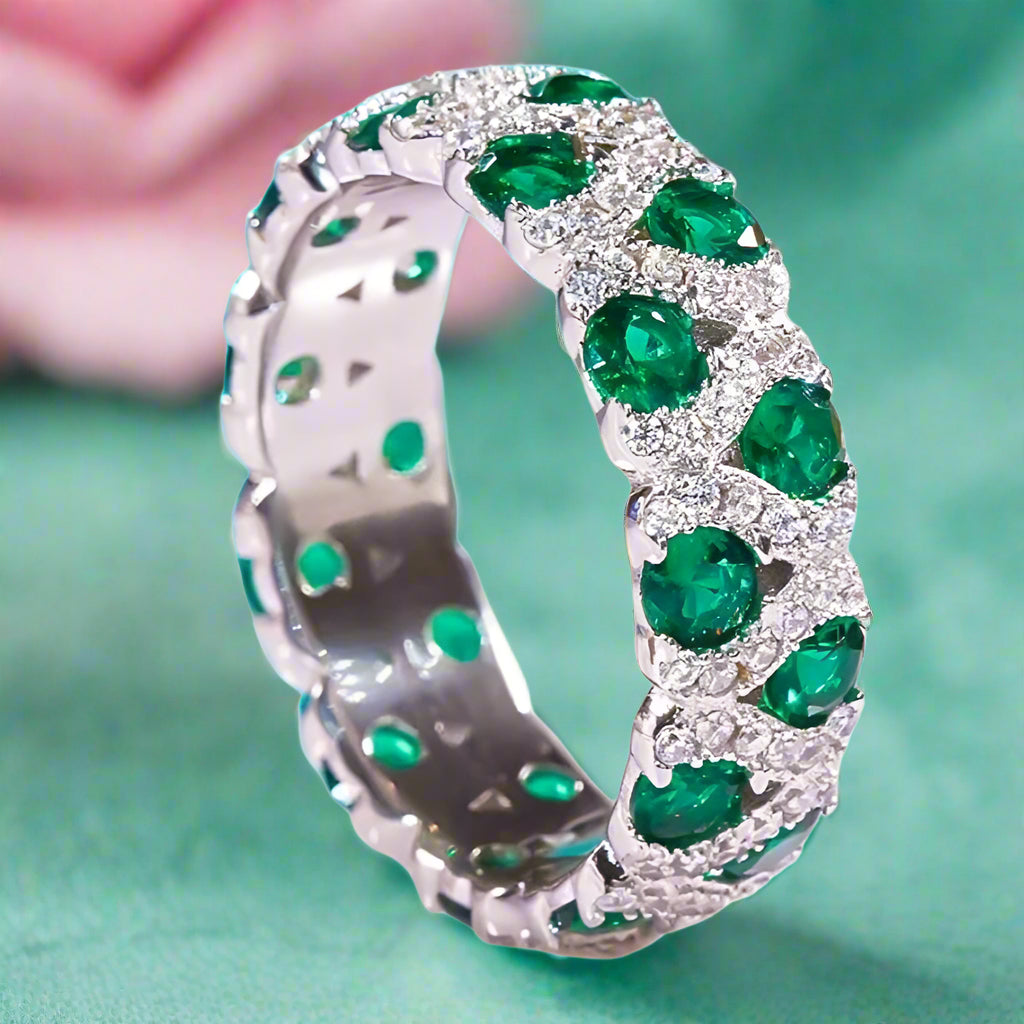 Round Cut Lab Emerald Wedding Band-Black Diamonds New York