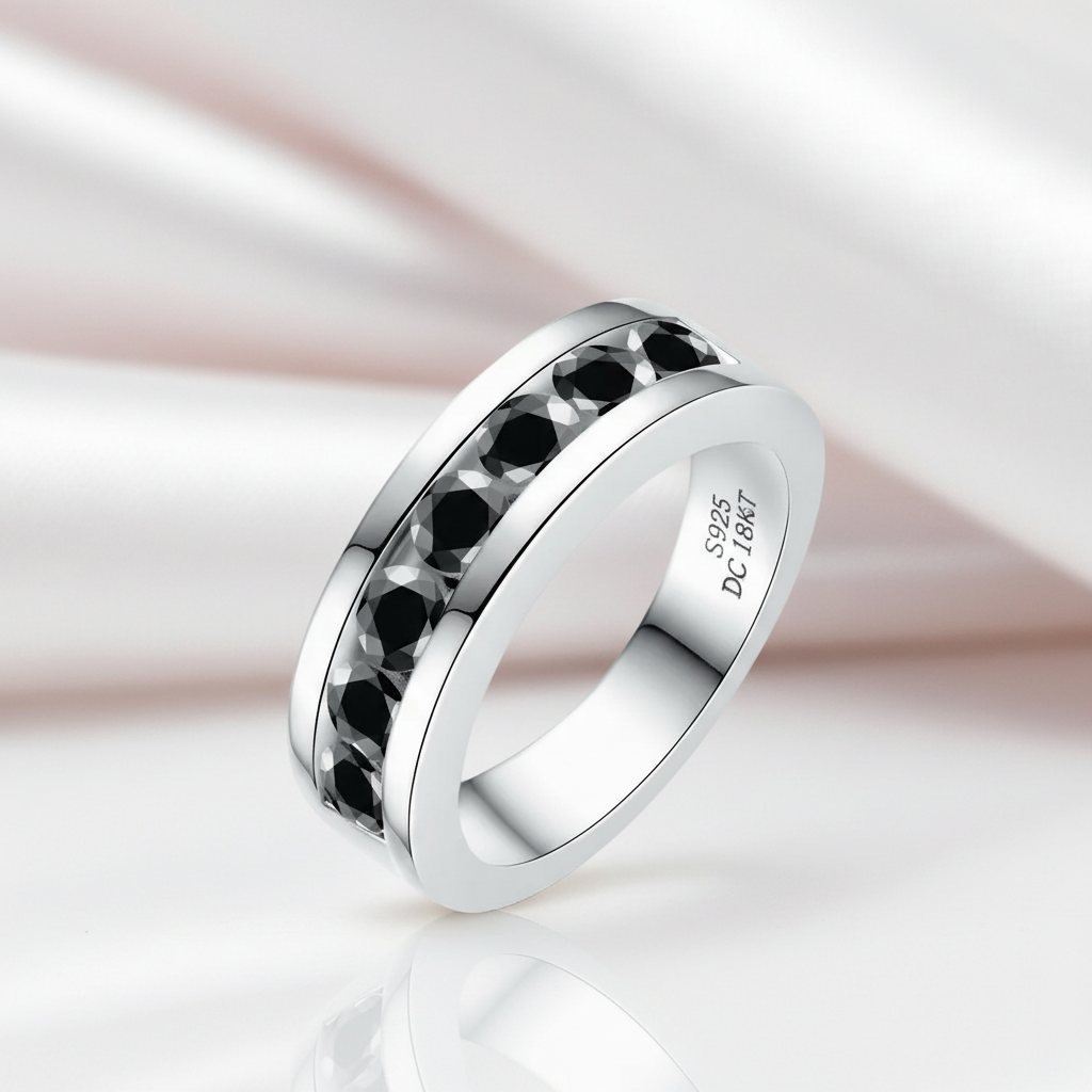 4mm Round Cut Diamond Option Ring Band-Black Diamonds New York