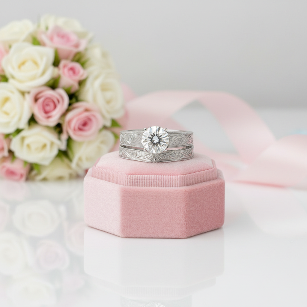 Round Cut Diamond Option Art Deco Engagement Ring Set-Black Diamonds New York