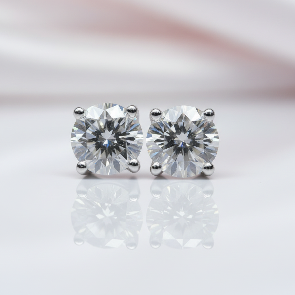 Round-cut Diamond Option 4 Claws Stud Earrings-Black Diamonds New York
