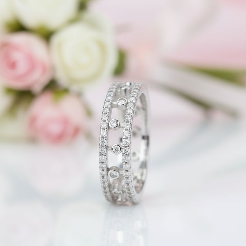 Round Cut Diamond Option Hallowed Ring Band-Black Diamonds New York