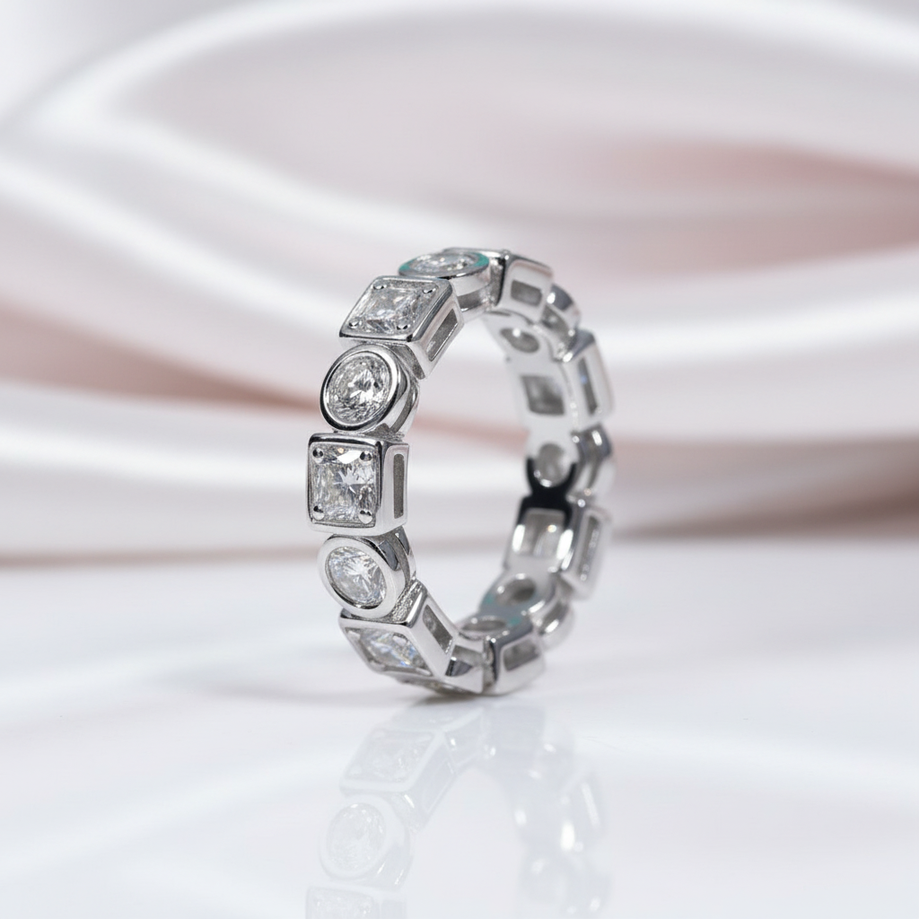 Round Cut Diamond Option Eternity Ring Band-Black Diamonds New York