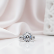 Round Cut Diamond Option Halo Double Band Engagement Ring-Black Diamonds New York