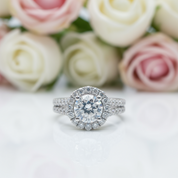 Round Cut Diamond Halo Double Band Engagement Ring-Black Diamonds New York