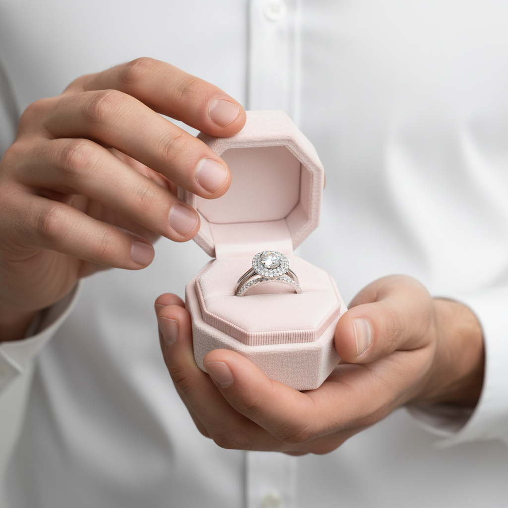 Round Cut Diamond Option Halo White Gold Engagement Ring Set-Black Diamonds New York