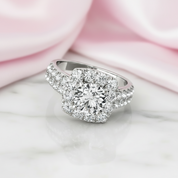 Round Cut Diamond Option Halo White Gold Engagement Ring Set-Black Diamonds New York
