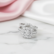 Round Cut Diamond Option Halo White Gold Engagement Ring Set-Black Diamonds New York
