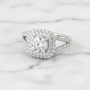 Round Cut Diamond Option Halo White Gold Ring Set-Black Diamonds New York