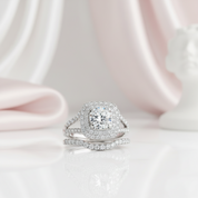 Round Cut Diamond Option Halo White Gold Ring Set-Black Diamonds New York