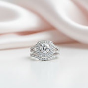 Round Cut Diamond Option Halo White Gold Ring Set-Black Diamonds New York