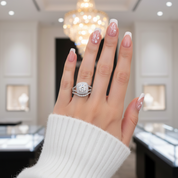 Round Cut Diamond Option Halo White Gold Ring Set-Black Diamonds New York