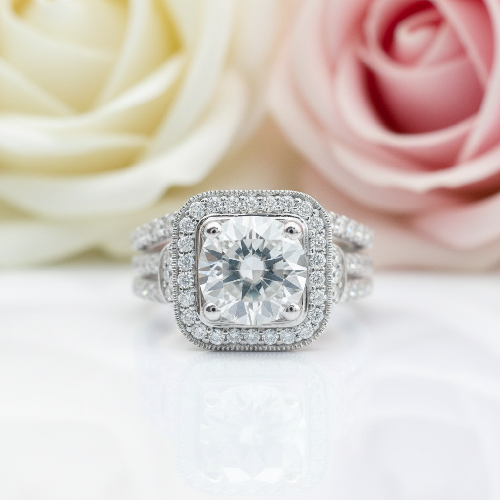 Round Cut Diamond Minimalist Engagement Ring Set-Black Diamonds New York