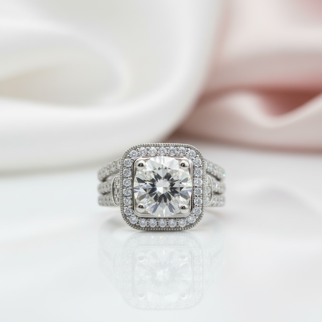 Round Cut Diamond Option Minimalist Engagement Ring Set-Black Diamonds New York