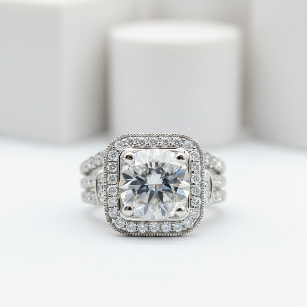 Round Cut Diamond Minimalist Engagement Ring Set-Black Diamonds New York