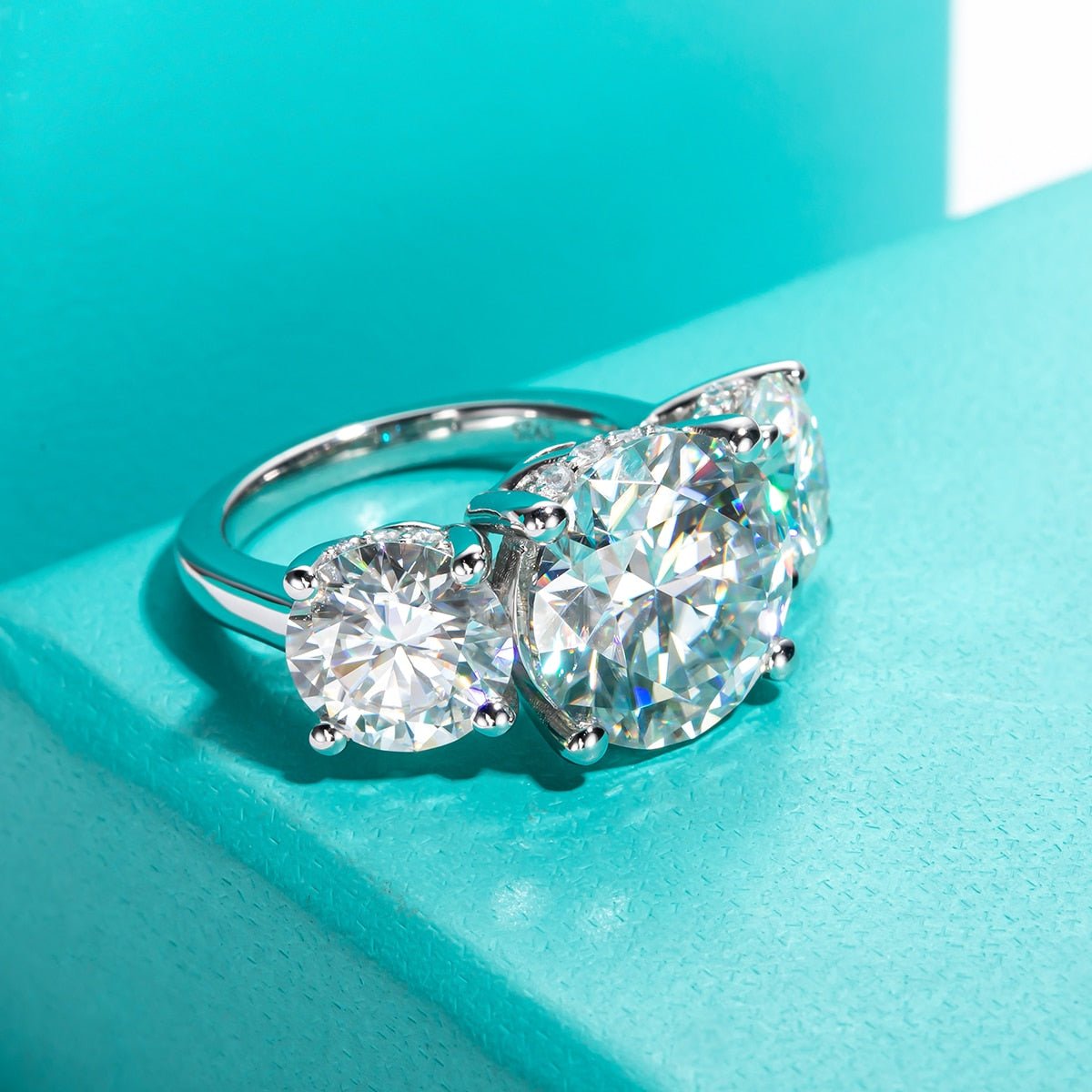 Flash Sale - Round Cut Diamond Three Stone White Gold Engagement Ring-Black Diamonds New York