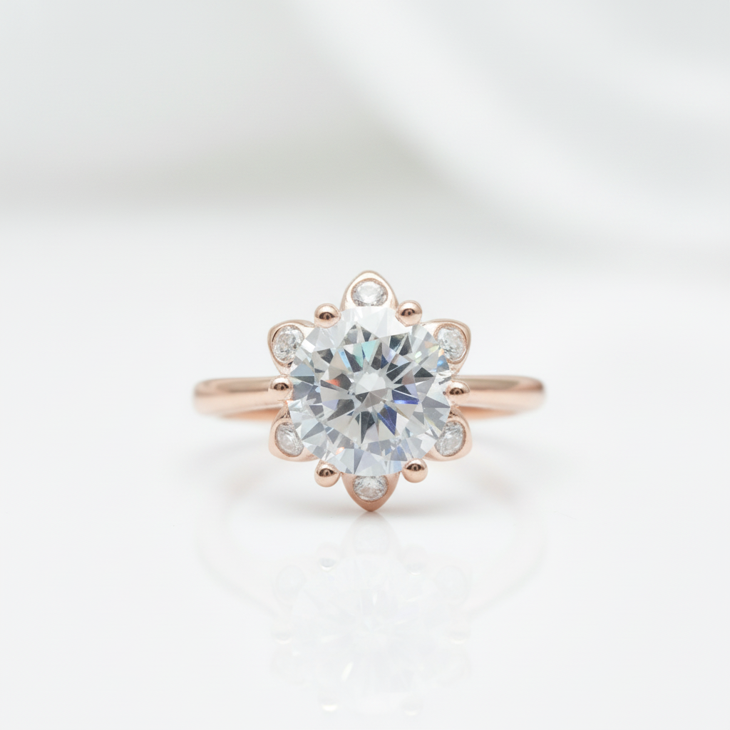 Round Cut Diamond Option Unique Flower Engagement Ring-Black Diamonds New York