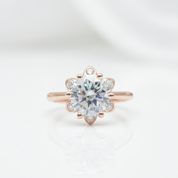 Round Cut Diamond Option Unique Flower Engagement Ring-Black Diamonds New York