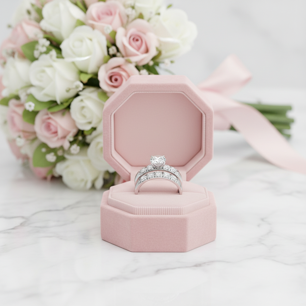 Round Cut Diamond Option White Gold Engagement Ring Set-Black Diamonds New York