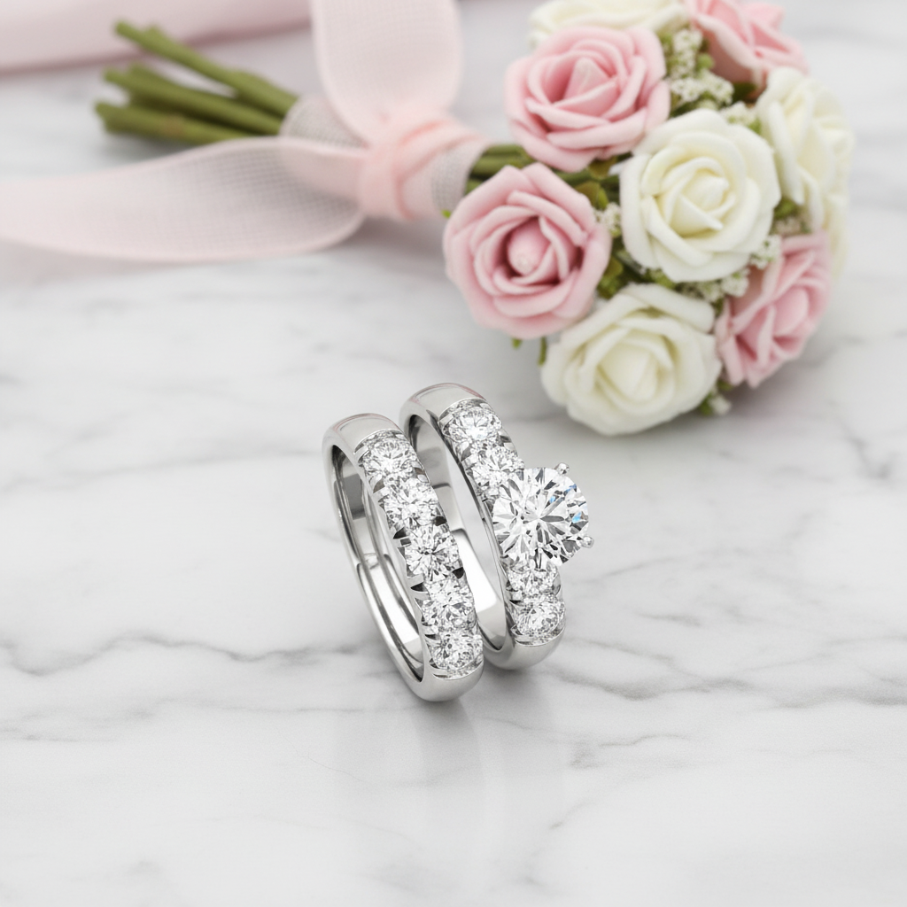 Round Cut Diamond Option White Gold Engagement Ring Set-Black Diamonds New York
