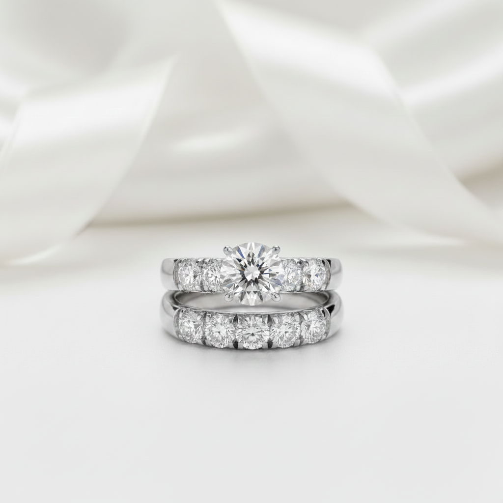 Round Cut Diamond Option White Gold Engagement Ring Set-Black Diamonds New York
